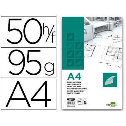 Bloc papel vegetal liderpapel encolado 50 hojas 210x297 mm 95 g