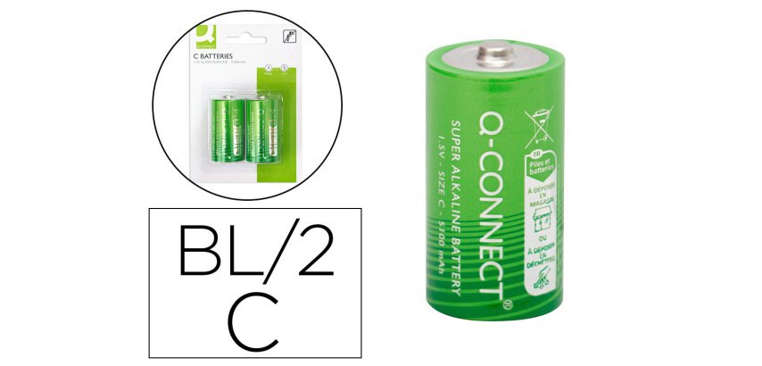 Pila q-connect alcalina C - LR14 blister con 2 pilas