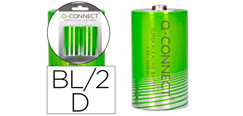 Pila q-connect alcalina d blister de 2 unidades
