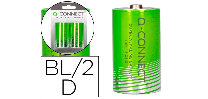 Pila q-connect alcalina d blister de 2 unidades