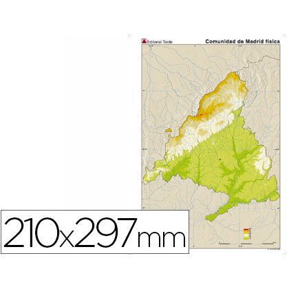 Mapa mudo color din a4 madrid comunidad de madrid fisico