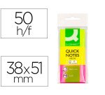 Bloc de notas adhesivas quita y pon q-connect 38x51 mm neon pack de 3 unidades con 50 hojas por color