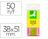 Bloc de notas adhesivas quita y pon q-connect 38x51 mm neon pack de 3 unidades con 50 hojas por color