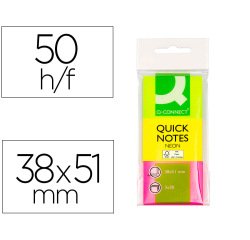 Bloc de notas adhesivas quita y pon q-connect 38x51 mm neon pack de 3 unidades con 50 hojas por color