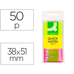 Bloc de notas adhesivas quita y pon q-connect 38x51 mm neon pack de 3 unidades con 50 hojas por color