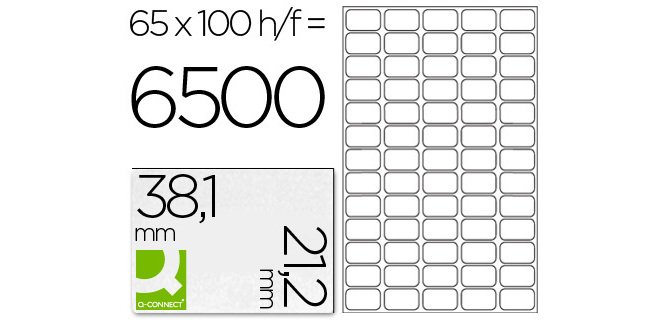 Etiqueta adhesiva q-connect kf00573 -tamaño 38,1x21,2 mm -fotocopiadora -laser -ink-jet-caja con 100 hojas din a4