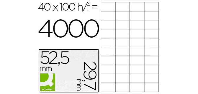 Etiqueta adhesiva q-connect kf00574 -tamaño 52,5x29,7 mm -fotocopiadora -laser -ink-jet-caja con 100 hojas din a4