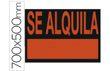 Cartel plastico archivo 2000 \"se alquila\" rojo fluorescente 700x500 mm