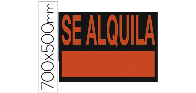 Cartel plastico archivo 2000 \"se alquila\" rojo fluorescente 700x500 mm