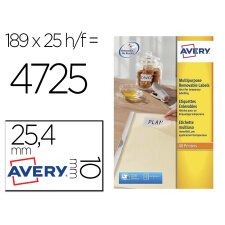 Etiqueta adhesiva avery removible tamaño 25,4x10 mm caja de 4725 unidades