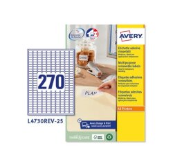 Etiqueta adhesiva avery tamaño 17.8x10 mm removible paquete de 25 hojas