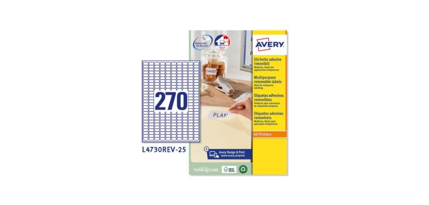 Etiqueta adhesiva avery tamaño 17.8x10 mm removible paquete de 25 hojas