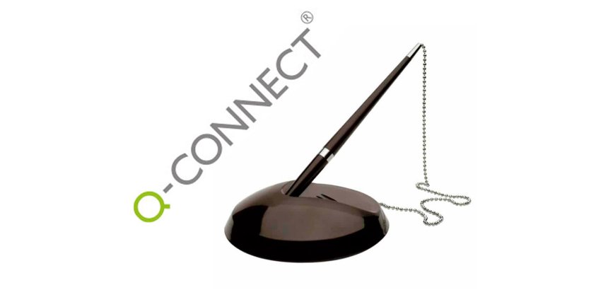 Boligrafo extensible q-connect con cadena metalica y soporte adhesivo