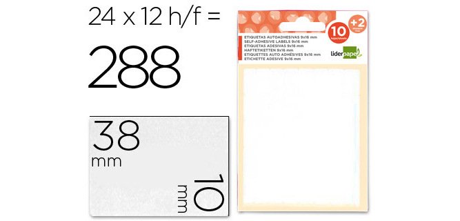 Etiquetas liderpapel sobre de 10 h. + 2 h. obsequio 10x38 mm -21 unidades por hoja