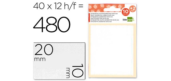 Etiquetas liderpapel sobre de 10 h. + 2 h. obsequio 10x20 mm -35 unidades por hoja