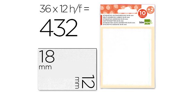 Etiquetas liderpapel sobre de 10 h. + 2 h. obsequio 12x18 mm -36 unidades por hoja