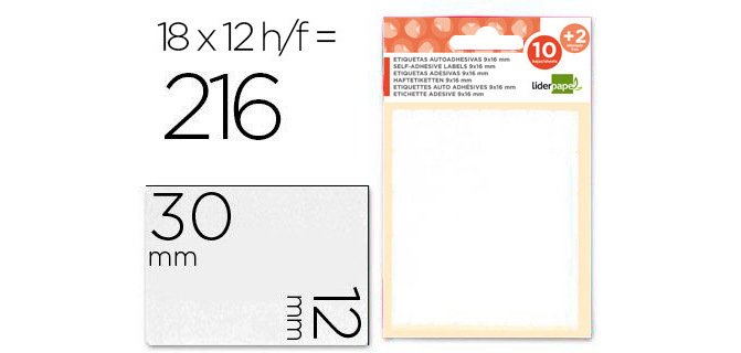 Etiquetas liderpapel sobre de 10 h. + 2 h. obsequio 12x30 mm -18 unidades por hoja