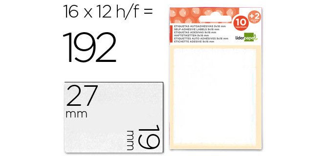 Etiquetas liderpapel sobre de 10 h. + 2 h. obsequio 19x27 mm -16 unidades por hoja