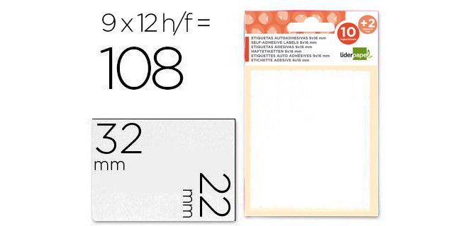 Etiquetas liderpapel sobre de 10 h. + 2 h. obsequio 22x32 mm -9 unidades por hoja
