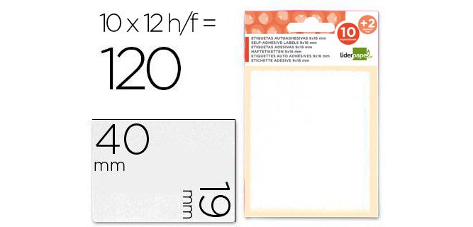 Etiquetas liderpapel sobre de 10 h. + 2 h. obsequio 19x40 mm -10 unidades por hoja
