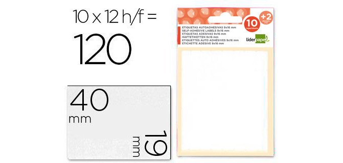 Etiquetas liderpapel sobre de 10 h. + 2 h. obsequio 19x40 mm -10 unidades por hoja