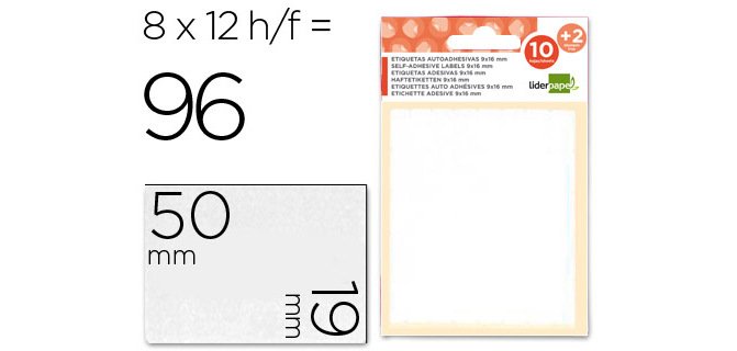 Etiquetas liderpapel sobre de 10 h. + 2 h. obsequio 19x50 mm -8 unidades por hoja