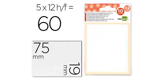 Etiquetas liderpapel sobre de 10 h. + 2 h. obsequio 19x75 mm -5 unidades por hoja