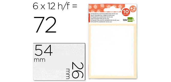Etiquetas liderpapel sobre de 10 h. + 2 h. obsequio 26x54 mm -6 unidades por hoja