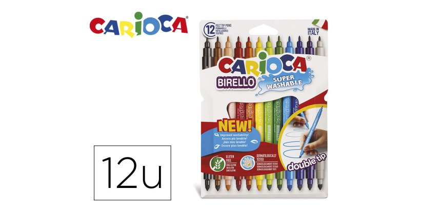 Rotulador carioca birello doble punta caja de 12 unidades colores surtidos
