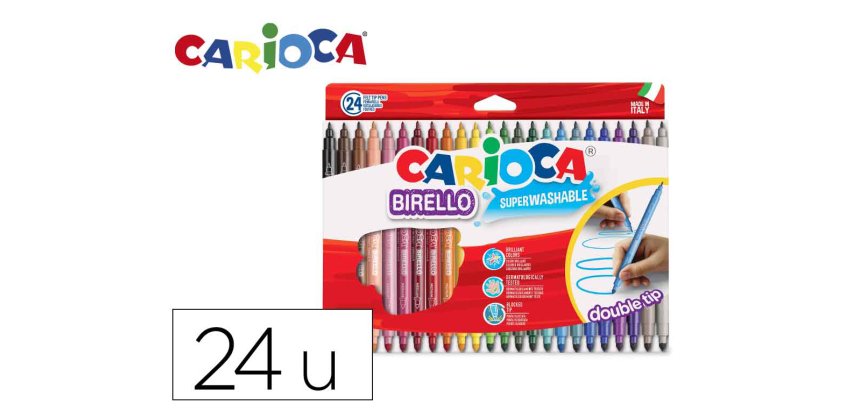 Rotulador carioca birello doble punta caja de 24 unidades colores surtidos