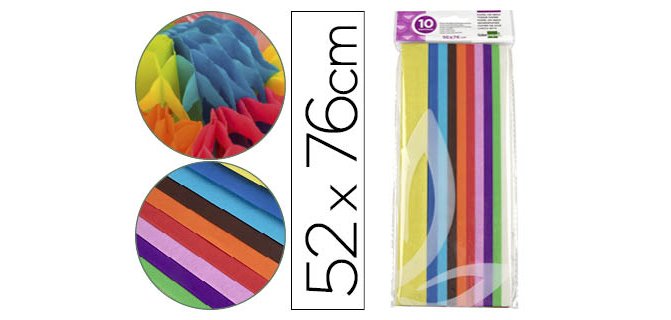 Papel seda liderpapel 52x76cm 18g/m2 bolsa de 10 hojas colores surtidos