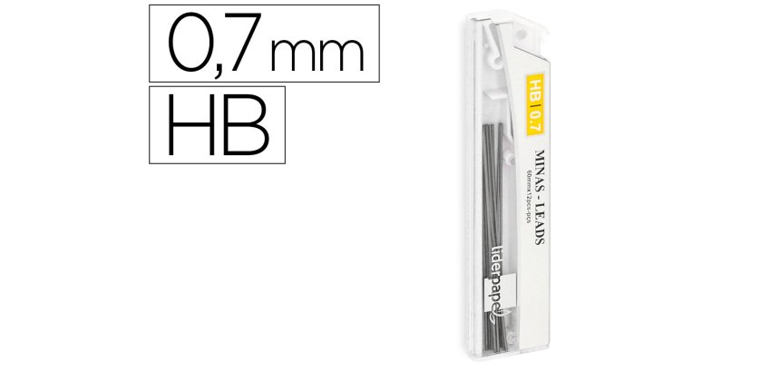 Minas liderpapel grafito 0,7 mm hb tubo de 12 minas longitud 60 mm