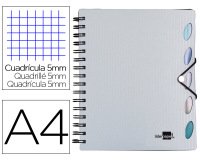 Cuaderno espiral liderpapel a4 micro executive tapa plastico 100h 80gr cuadro 5mm 5 sep aradores con gomilla plata