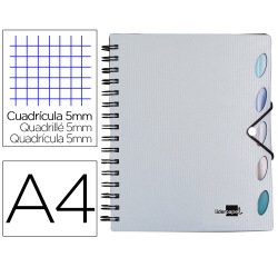 Cuaderno espiral liderpapel a4 micro executive tapa plastico 100h 80gr cuadro 5mm 5 sep aradores con gomilla plata