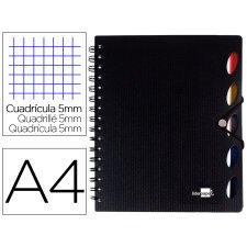 Cuaderno espiral liderpapel a4 micro executive tapa plastico 100h 80 gr cuadro 5mm 5 separadores con gomilla negro