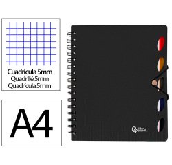 Cuaderno espiral liderpapel a4 micro executive tapa plastico 100h 80gr cuadro 5mm 5 sep aradores con gomilla negro