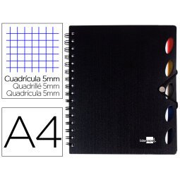 Cuaderno espiral liderpapel a4 micro executive tapa plastico 100h 80 gr cuadro 5mm 5 separadores con gomilla negro