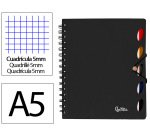 Cuaderno espiral liderpapel a5 micro executive tapa plastico 100h 80gr cuadro 5mm 5 se paradores con gomilla negro