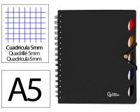 Cuaderno espiral liderpapel a5 micro executive tapa plastico 100h 80gr cuadro 5mm 5 se paradores con gomilla negro