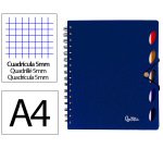 Cuaderno espiral liderpapel a4 micro executive tapa plastico 100h 80gr cuadro 5mm 5 sep aradores con gomilla azul