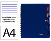 Cuaderno espiral liderpapel a4 micro executive tapa plastico 100h 80gr cuadro 5mm 5 sep aradores con gomilla azul