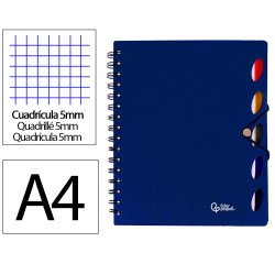 Cuaderno espiral liderpapel a4 micro executive tapa plastico 100h 80gr cuadro 5mm 5 sep aradores con gomilla azul