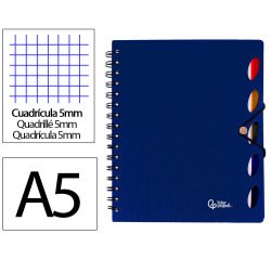 Cuaderno espiral liderpapel a5 micro executive tapa plastico 100h 80gr cuadro 5mm 5 se paradores con gomilla azul
