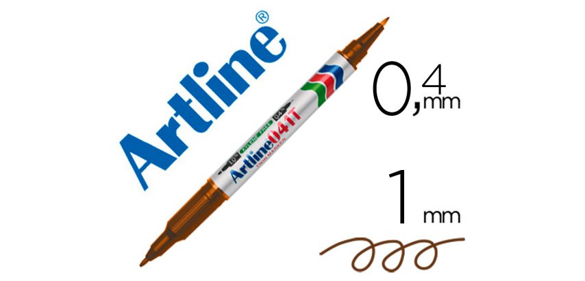 Rotulador artline marcador permanente ek-041t marron -doble punta 0.4 y 1.0 mm