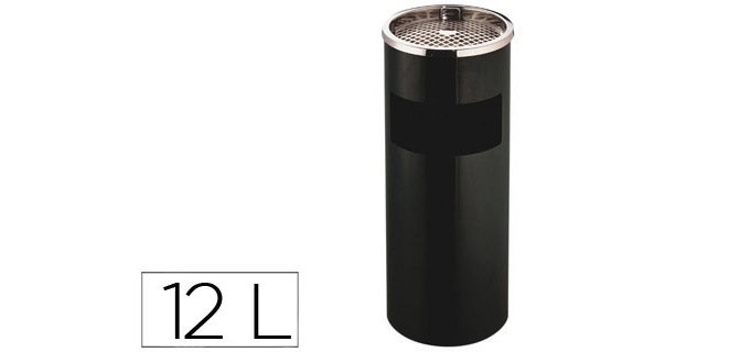 Cenicero papelera metalico q-connect con recogecolillas negro 61,5x25 cm