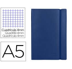 Libreta liderpapel simil piel a5 120 hojas 70g/m2 cuadro 4mm sin margen azul