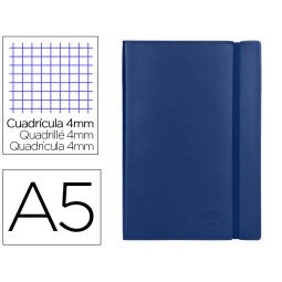 Libreta liderpapel simil piel a5 120 hojas 70g/m2 cuadro 4mm sin margen azul