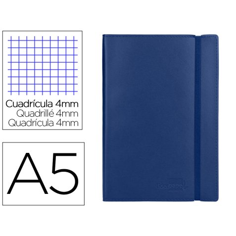 Libreta liderpapel simil piel a5 120 hojas 70g/m2 cuadro 4mm sin margen azul