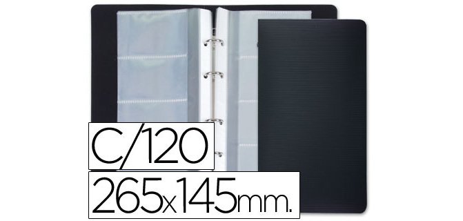 Tarjetero liderpapel 4 anillas 15 fundas de 4 departamentos 265x145 mm