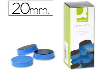 Iman para sujecion q-connect ideal para pizarras magneticas20 mm azul caja de 10 unidades